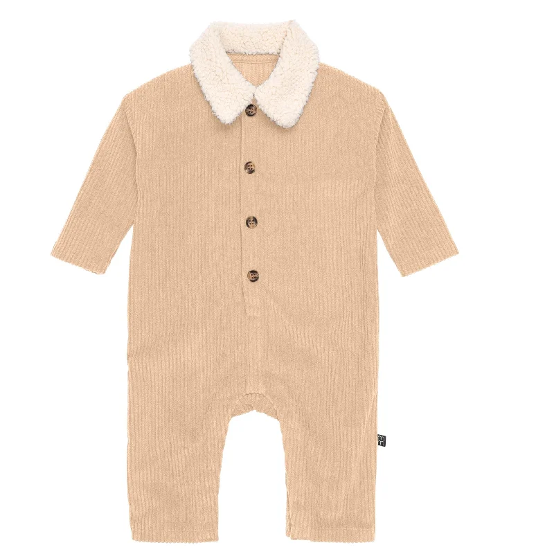 Baby Boys Light Tan Sherpa Collar Corduroy Romper