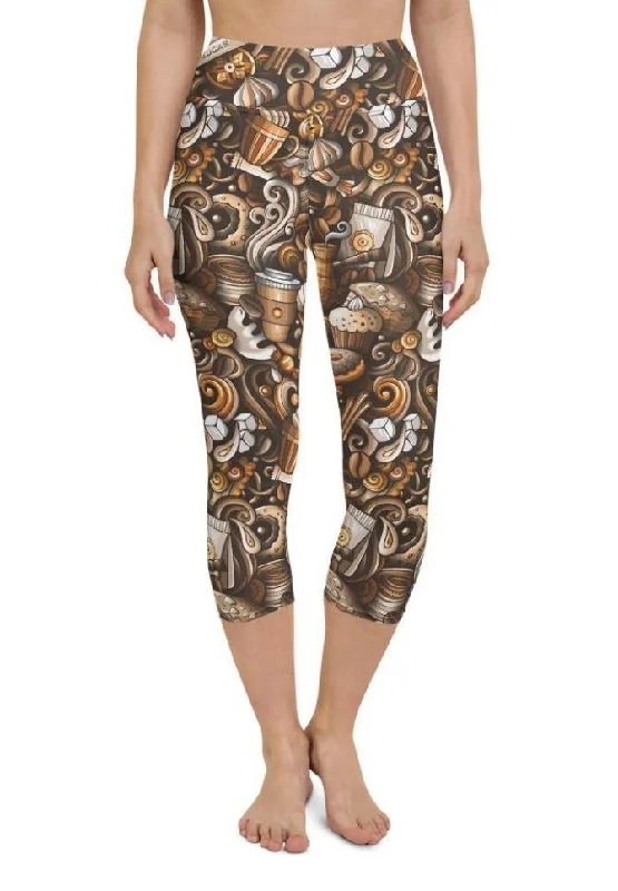 Coffee Shop Print Yoga Capris