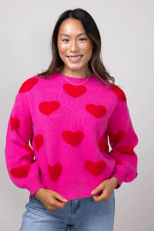 Miracle Multi Heart Sweater for Women in Hot Pink/Red | W8373-HPINK