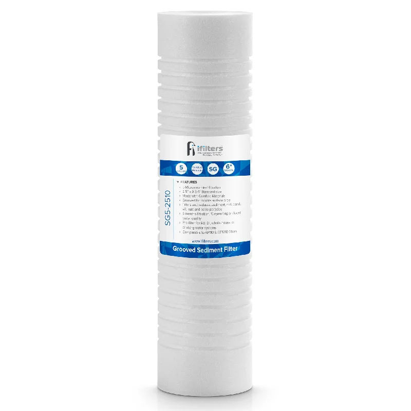 iFilters Sediment Grooved Water Filter Cartridge - 2.5" x 10" - 5 Micron - Interchangeable with AP110 Model