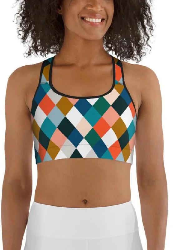 Colorful Rhombus Pattern Sports Bra