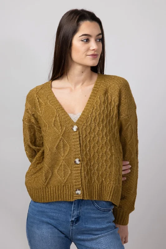 Cable Knit Cropped Cardigan for Women in Nord Moss | LF2S43466-MOS