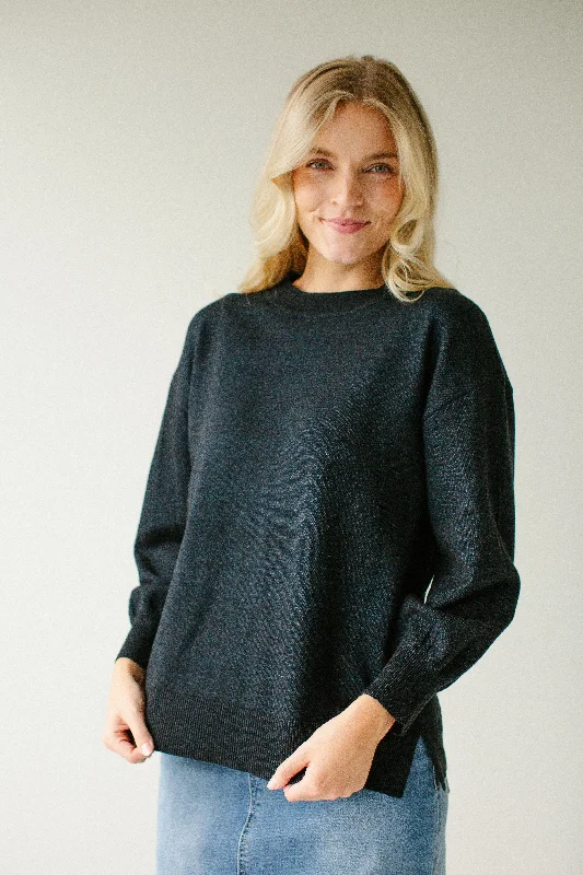 'Dickens' Drop Sleeve Marled Sweater in Midnight