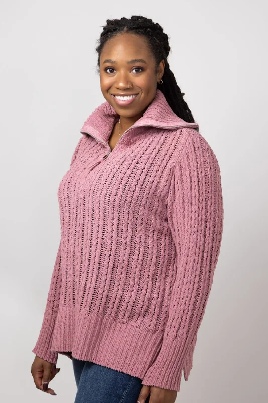 Simply Southern So Soft Quarter Zip Sweater for Women in Plum | PP-0224-SWTR-SOSFT-PLUM