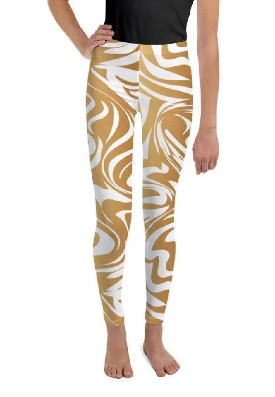 White & Gold Print Youth Leggings