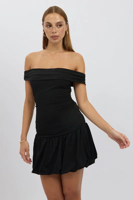 Black Bubble Dress Off Shoulder