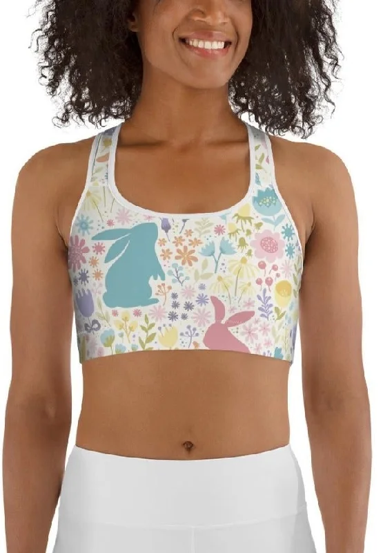 Pastel Easter Garden Sports Bra