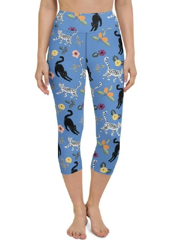 Feline & Flower Pattern Yoga Capris