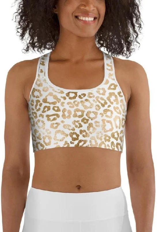 Golden Leopard Print Sports Bra