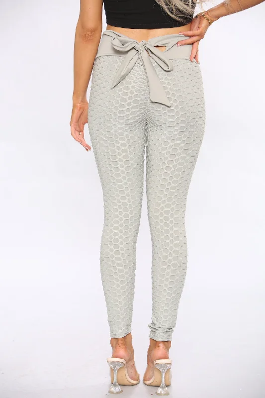 Grey Knotted Waffle Sports Leggings