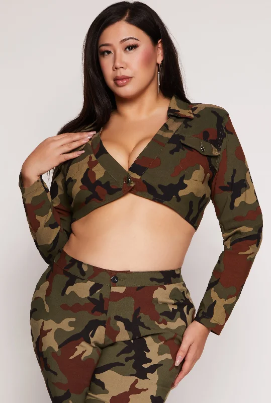 Plus Size Camo Hyperstretch Cropped Jacket