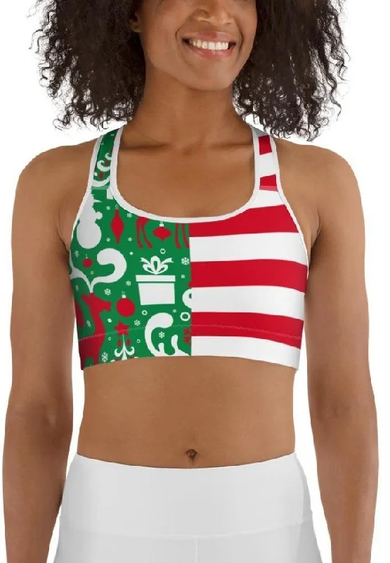 Cute Two Pattern Christmas Sports Bra