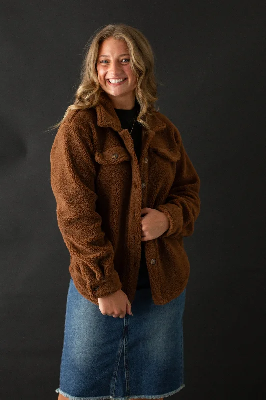 'Barrett' Teddy Sherpa Jacket in Brown FINAL SALE