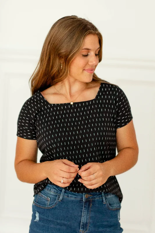 'Kemeny' Square Neck Line Print Cotton Top in Black