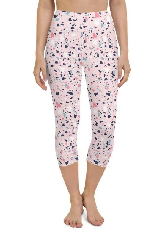 Pink Terrazzo Marble Yoga Capris