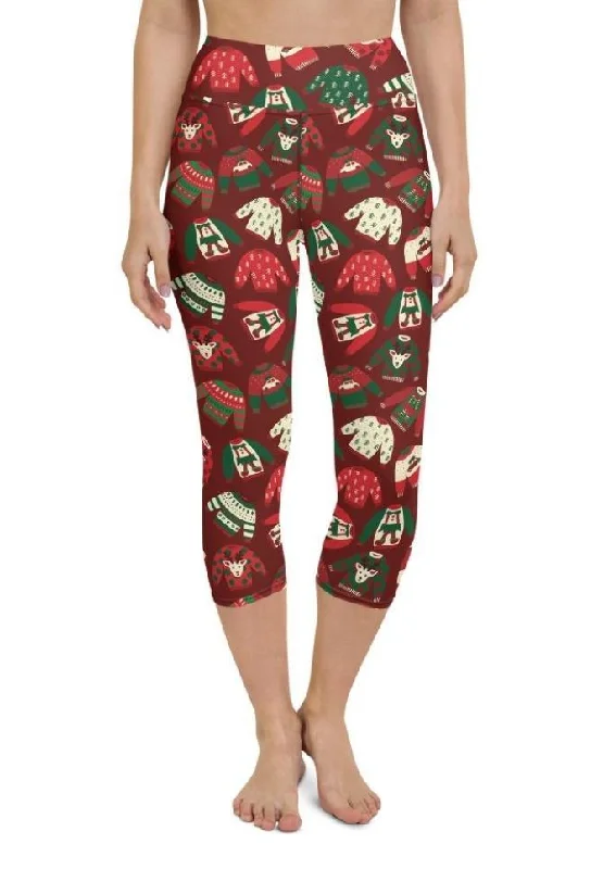 Ugly Christmas Sweater Pattern Yoga Capris