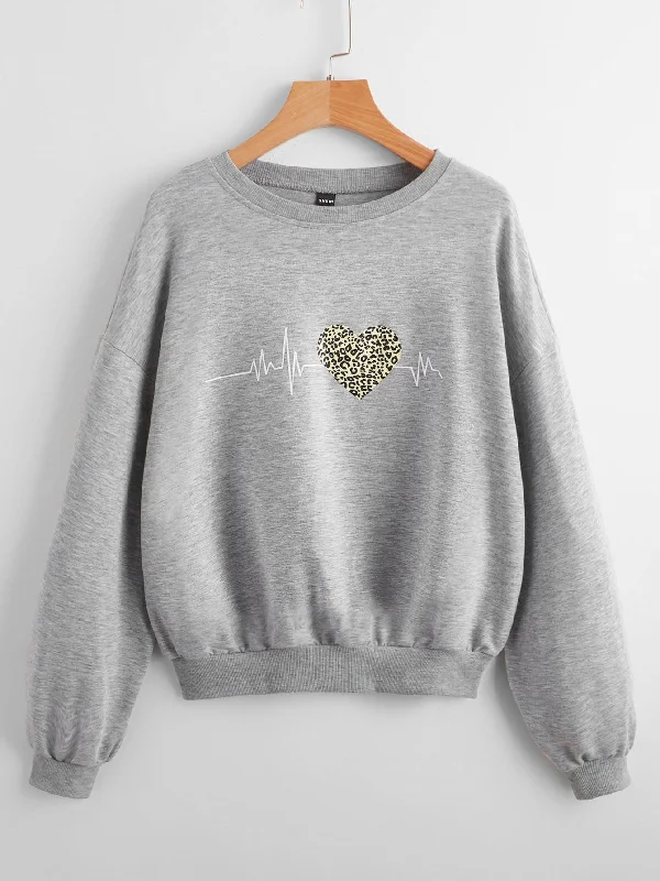 Casual Heart Long Sleeve Round Neck Regular Women Sweatshirt