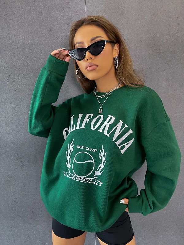 Casual Graphic Long Sleeve Round Neck Regular Women Sweatshirt