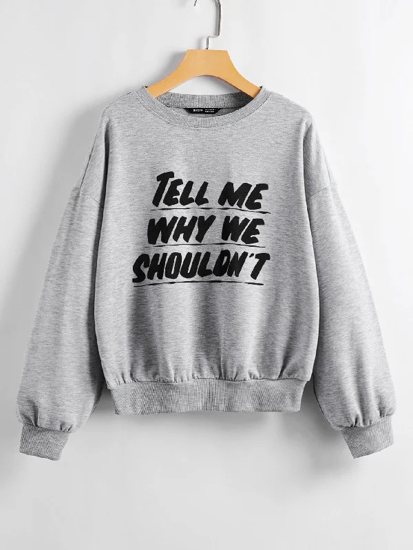 Casual Slogan Long Sleeve Round Neck Regular Women Sweatshirt