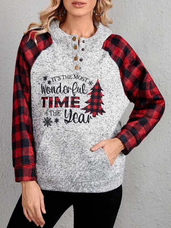 Casual Christmas Pocket Long Sleeve Hooded Regular Women Sweatshirt