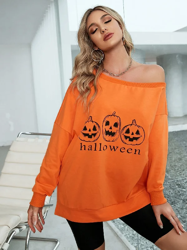 Casual Halloween Split Long Sleeve Asymmetrical Neck Long Women Sweatshirt