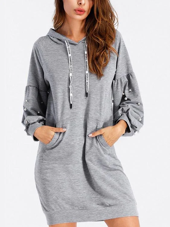 Wholesale Grey Long Sleeve Handmade Beaded Hooded Lace-Up Sweatshirts